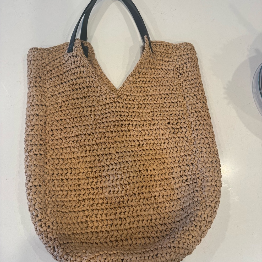 Banana Republic Tan Woven Tote with Black Handles